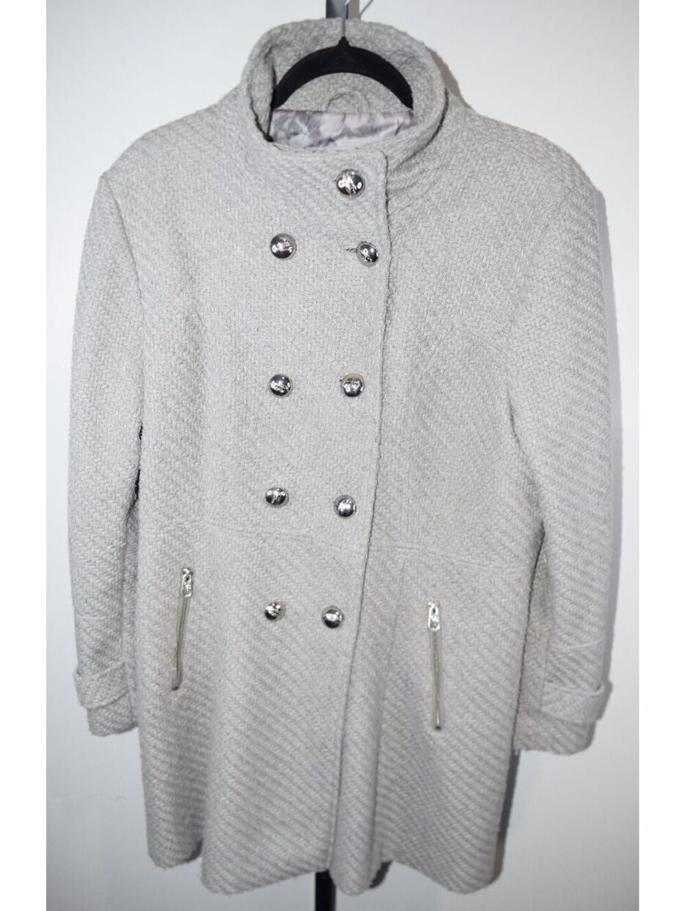 Jessica Simpson Gray Tweed Double Breasted Peacoat Zip Pockets Sz XL